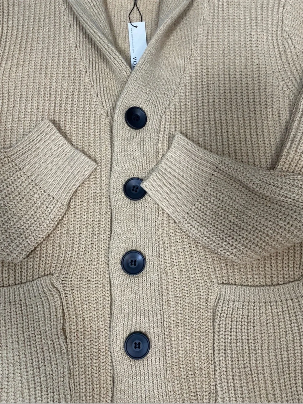 Voboom Men's Cardigan Chunky Knit Heavy Medium Camel Wool Blend Academia